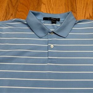 RLX Ralph Lauren Golf Polo Shirt Navy Blue White Striped Mens XL X-Large